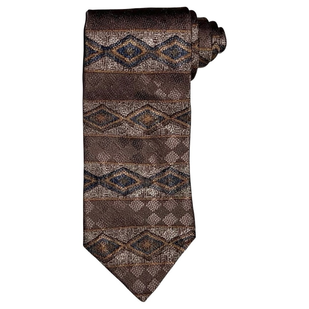 Villa Bugatti Necktie Brown Tan Blue 100% Italian Silk 56x3.75